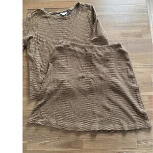 J. Jill 2 piece Brown Dotted 3/4 Sleeve Knee Length Skirt Outfit Size M